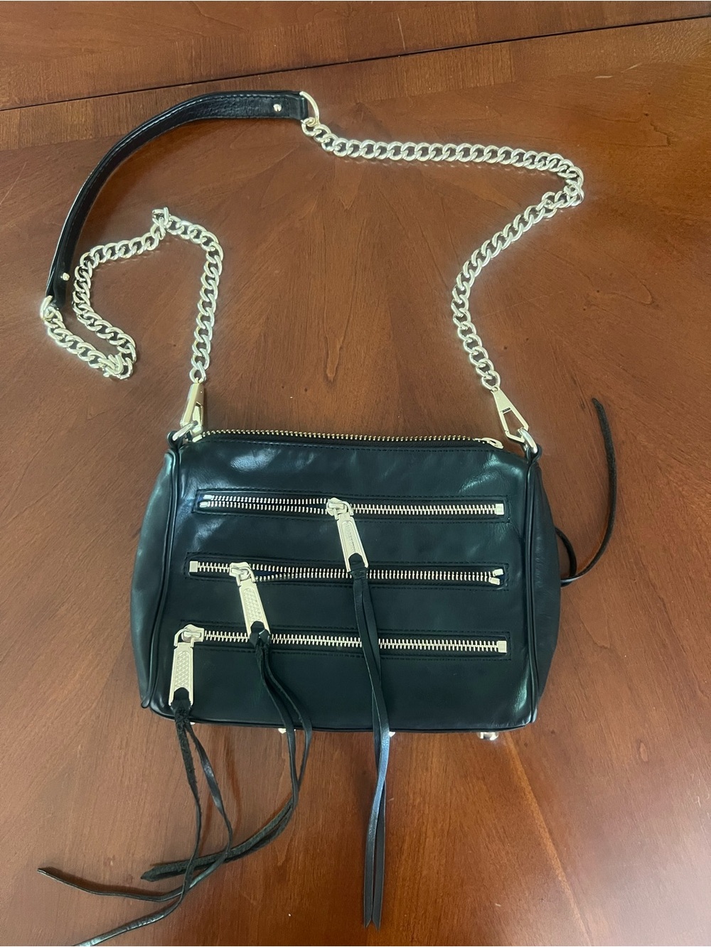 Rebecca Minkoff Black Leather Crossbody with Gold Chain Strap